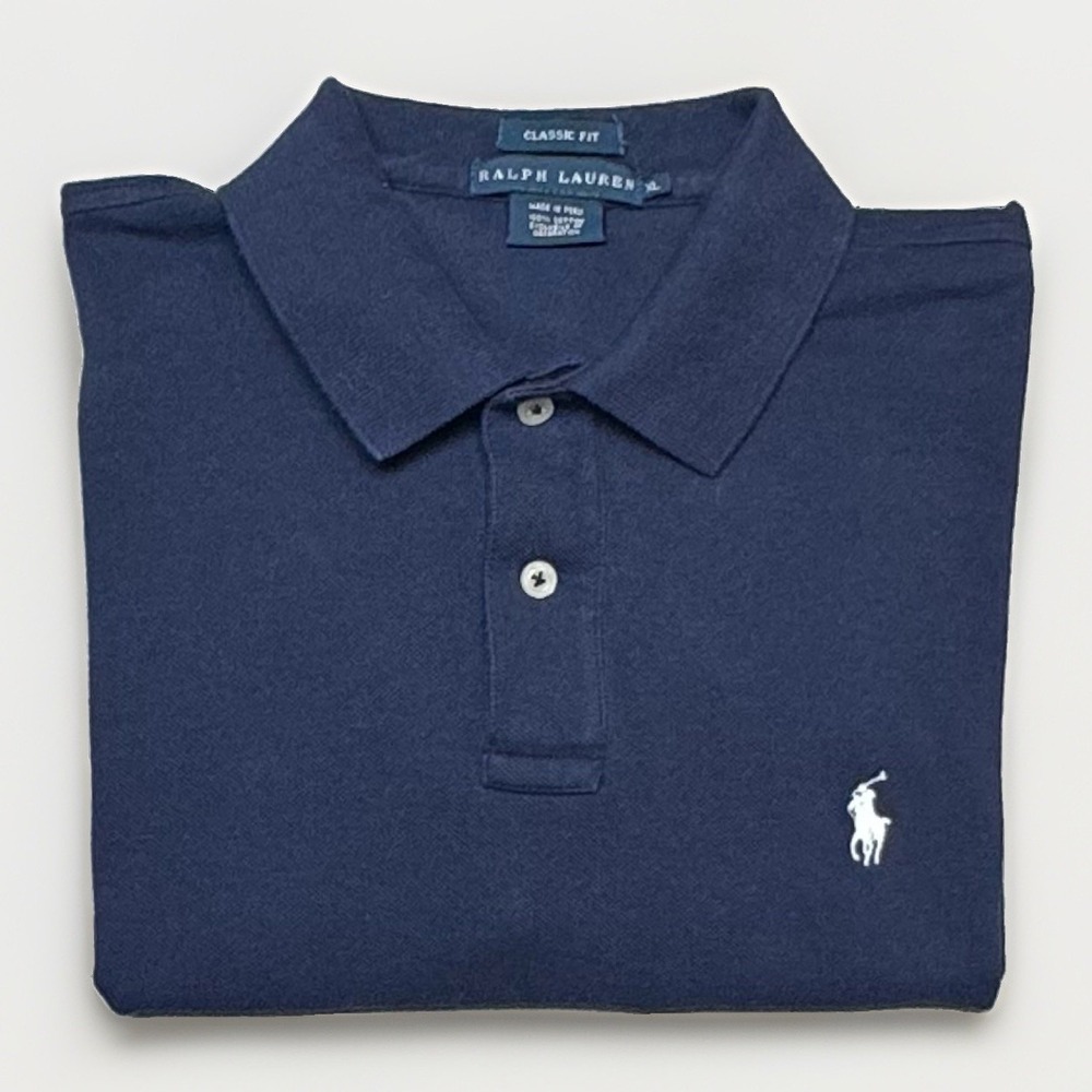 Ralph Lauren Navy Blue Mesh Polo Shirt Women's XL Classic Fit White Pony